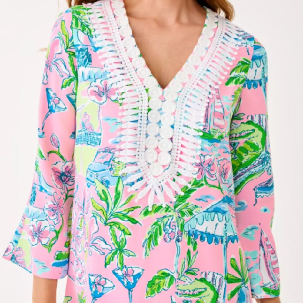 Lilly Pulitzer Ocleppo V-Neck Maxi Caftan Size 10 in Conch Shell Pink Sunny Dee - Picture 3 of 11